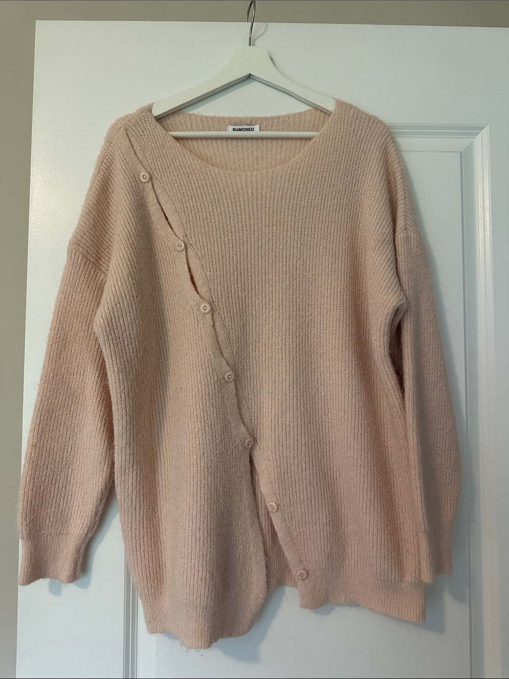 Rumored Blush Button-Accent Scoop Neck Sweater